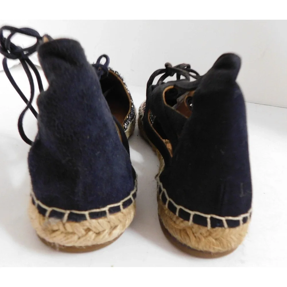 AQUAZZURA Belgravia Blue Suede Raffia Embroidered Woven Espadrilles sz 37